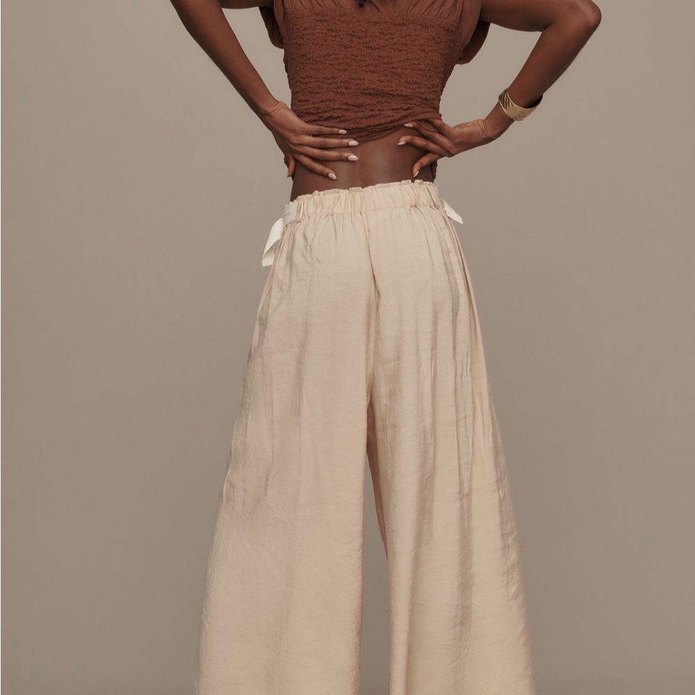 Anthropologie Cream Wide-Leg Safari Pants